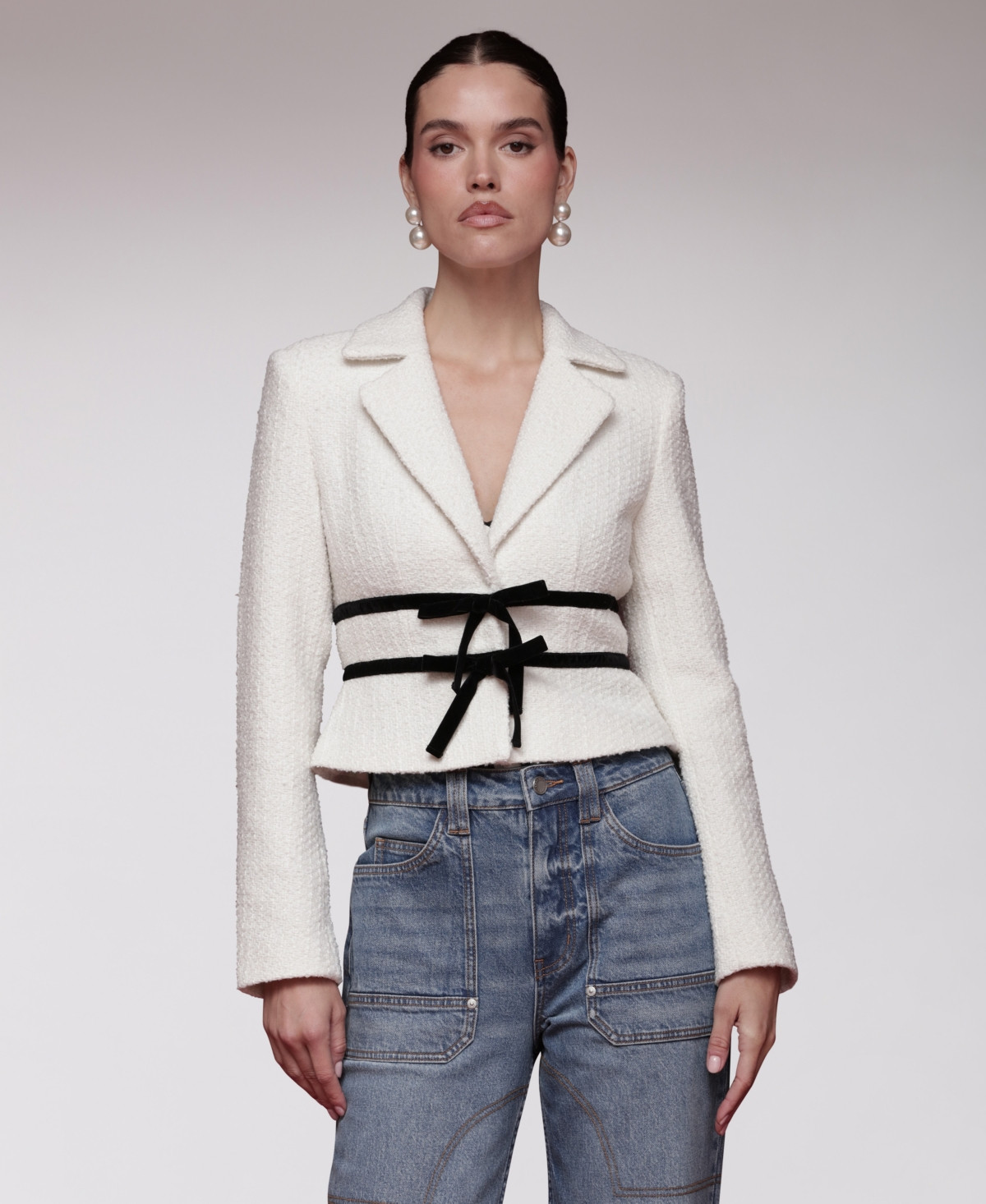 Avec Les Filles Women's Bow Detail Long-Sleeve Lady Jacket - Ivory | Macy's