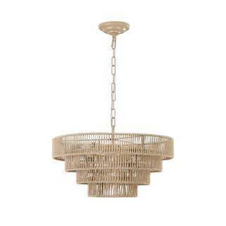 Jushua 6-Light Bohemian Style Woven Natural Wood Color 4-Tier Rattan Chandelier with no Bulbs Inc... | The Home Depot