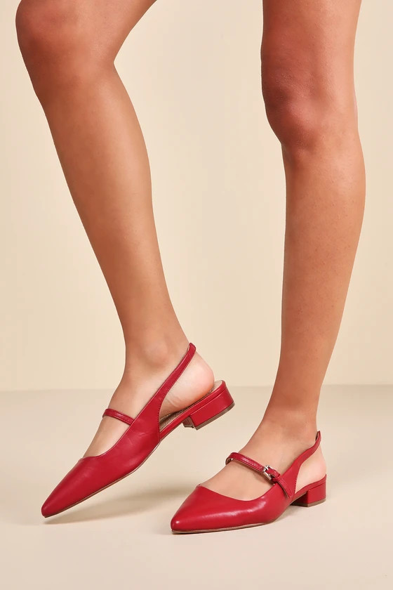 Letita Red Pointed-Toe Slingback Buckle Flats | Lulus