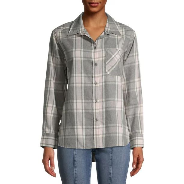 Time and Tru Women's Plaid Button Front Shirt | Walmart (US)