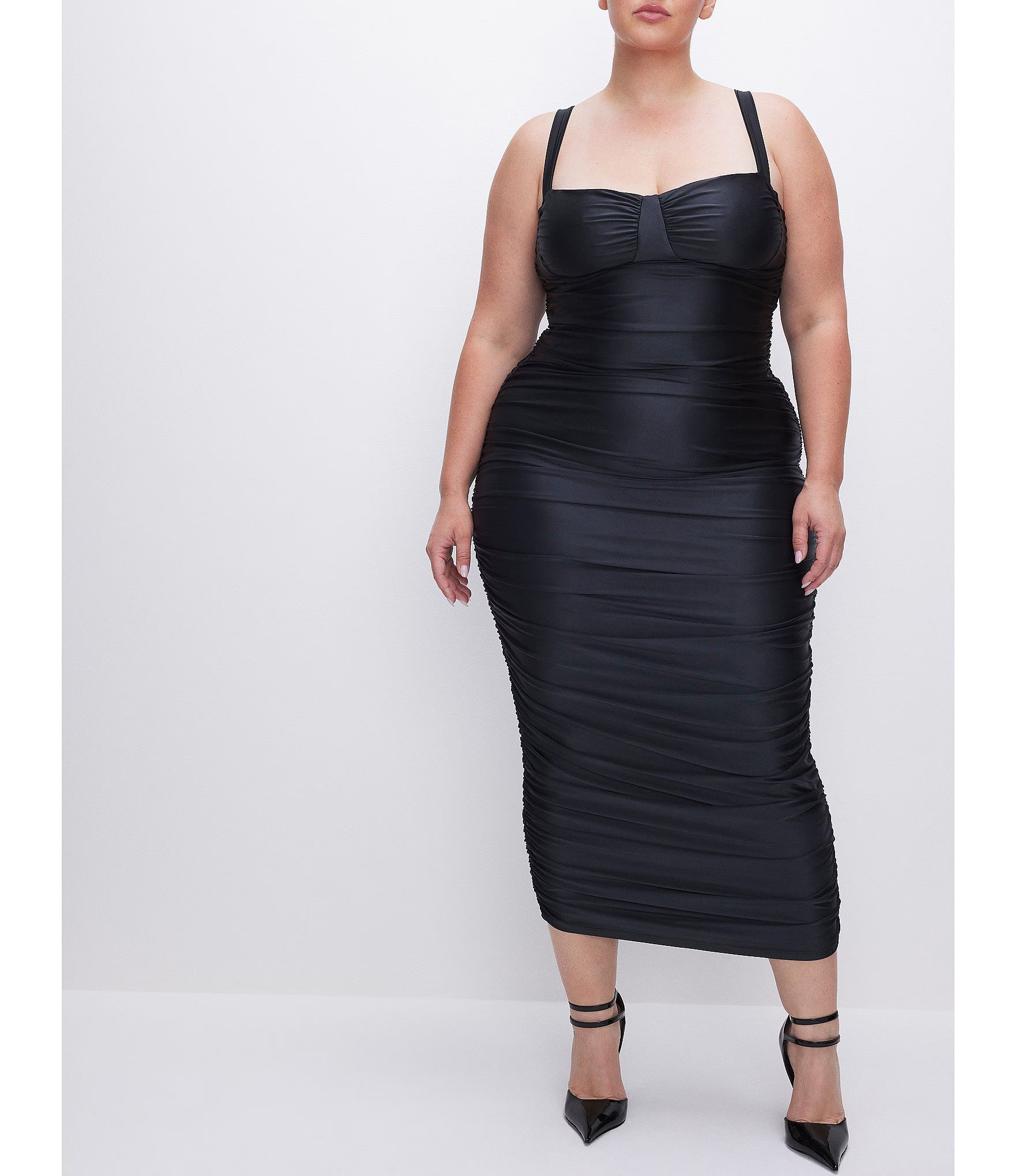 Plus Size Ruched Sweetheart Neckline Sleeveless Bodycon Midi Dress | Dillard's