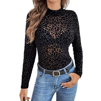 Women's Mock Turtle Neck Long Sleeve Tops Sheer Mesh Ruched Trendy Going Out Shirts Blouse | Target