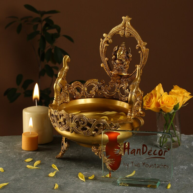 Elephant Design Decorative Ganesha Brass Urli Traditional Bowl Showpiece | Etsy (US)