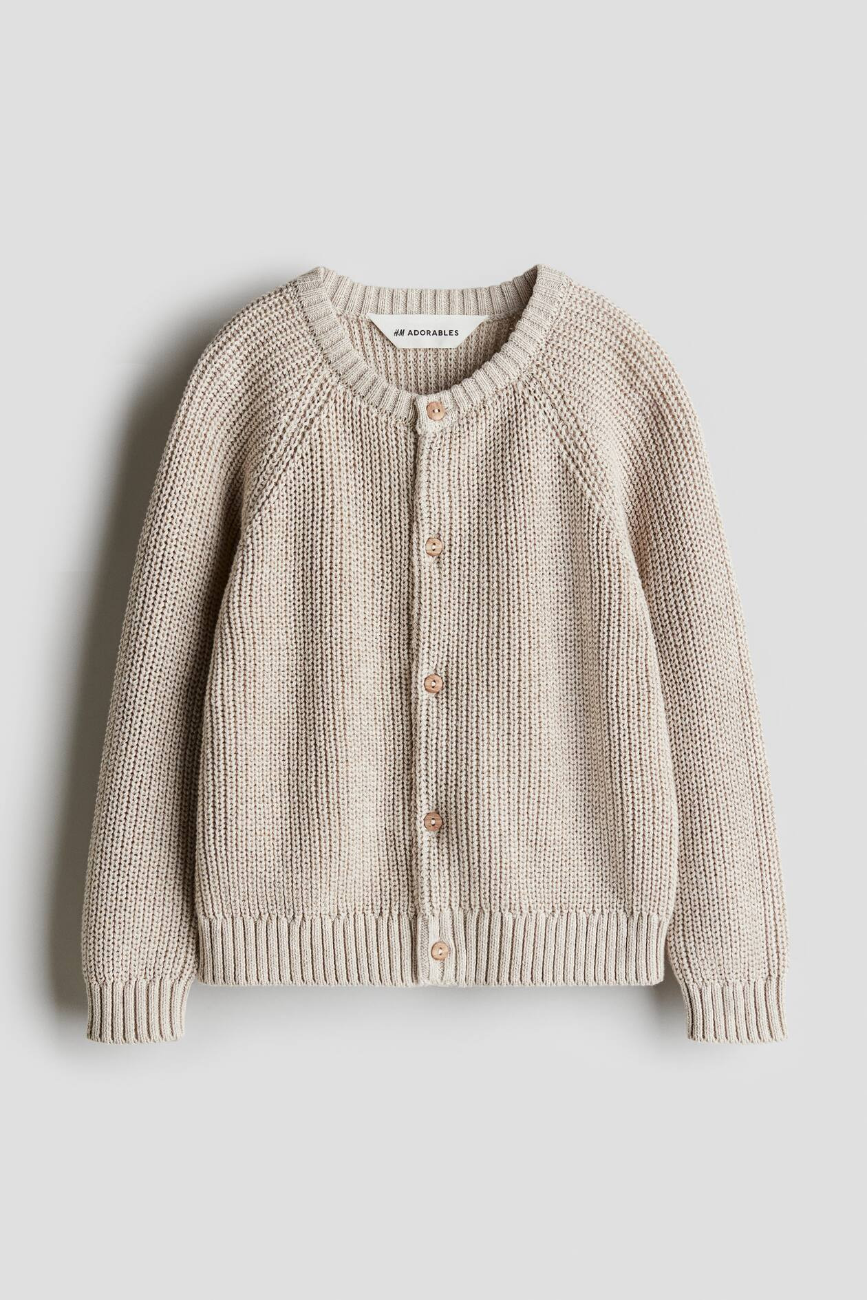 Cotton Knit Cardigan - Round Neck - Long sleeve - Light beige - Kids | H&M US | H&M (US + CA)