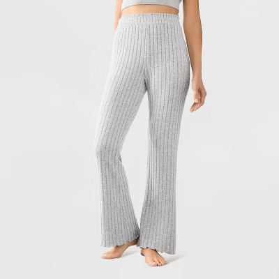 Women's Super Soft Rib Knit Lettuce Hem Bootcut Flare Lounge Pants with Smocked Waistband - Auden™ Heather Gray XL | Target