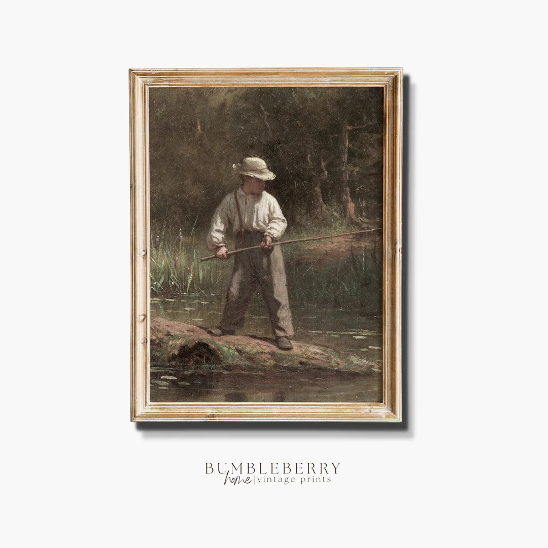 Boy Fishing | Vintage Wall Art | Neutral PRINTABLE Digital - Etsy | Etsy (US)