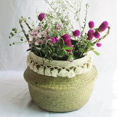 Planter Boho Basket Tassel Seagrass Baskets with Handles Plant Pots Woven Baskets for Storage Bohemi | Walmart (US)