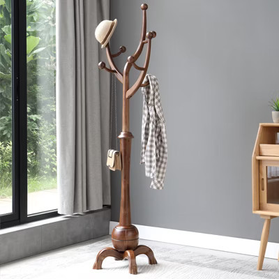 Bekrvio Solid Wood Coat Rack Freestanding, Coat Satnd with 8 Tree Branch Hooks, Stable Sphere Base, 160lbs Brown | Target