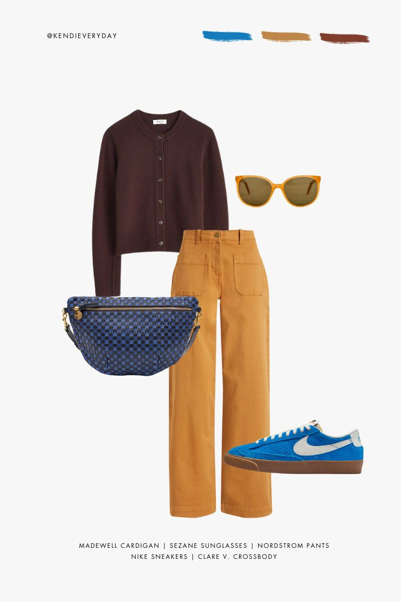 Trying some new color combinations this month! Loving the blue - mustard - brown mix. 