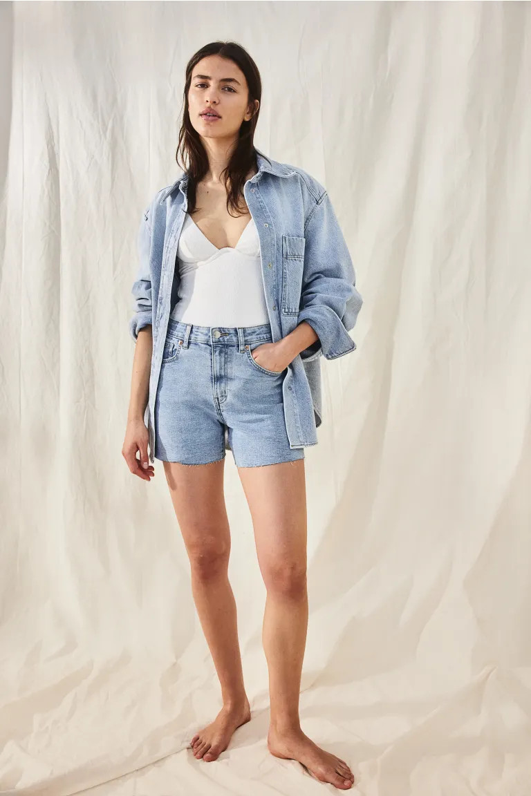 Skinny High Denim Shorts - Light denim blue - Ladies | H&M US | H&M (US + CA)