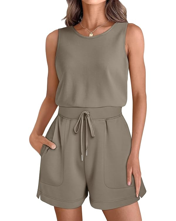 AUTOMET Womens Rompers Summer Casual Outfits 2024 Sleeveless Shorts Jumpsuits Clothing With Pocke... | Amazon (US)