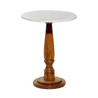 Litton Lane 18 in. Brown Large Round Marble End Accent Table with White Marble Top 94550 - The Ho... | The Home Depot