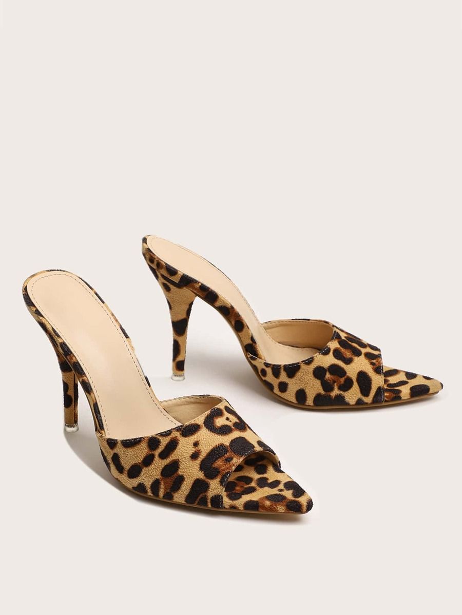 Leopard Stiletto Heeled Mule Sandals | SHEIN