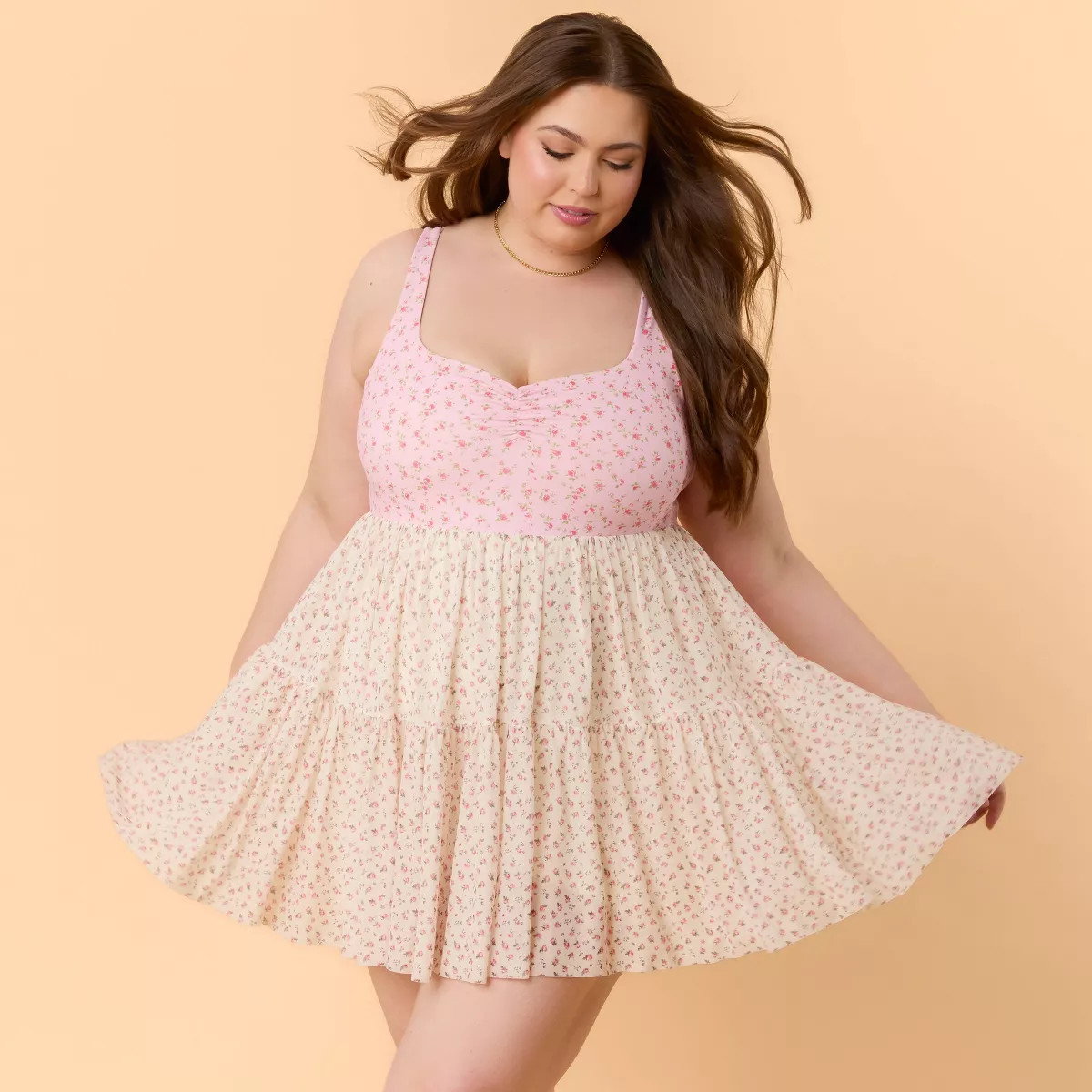 Blogilates Women's Sweetheart Babydoll Dress - Pink Floral 3X | Target