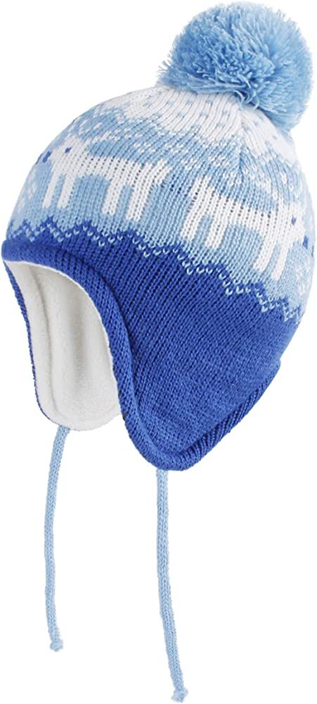 LANGZHEN Toddler Kids Infant Winter Hat,Earflap Knit Warm Cap Fleece Lined Beanie for Baby Boys G... | Amazon (US)