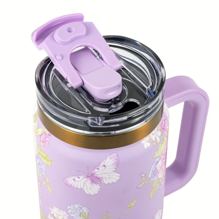 Thyme & Table 32 fl oz Stainless Steel Luna Tumbler with Handle and Dual Straw Lid, Butterfly | Walmart (US)