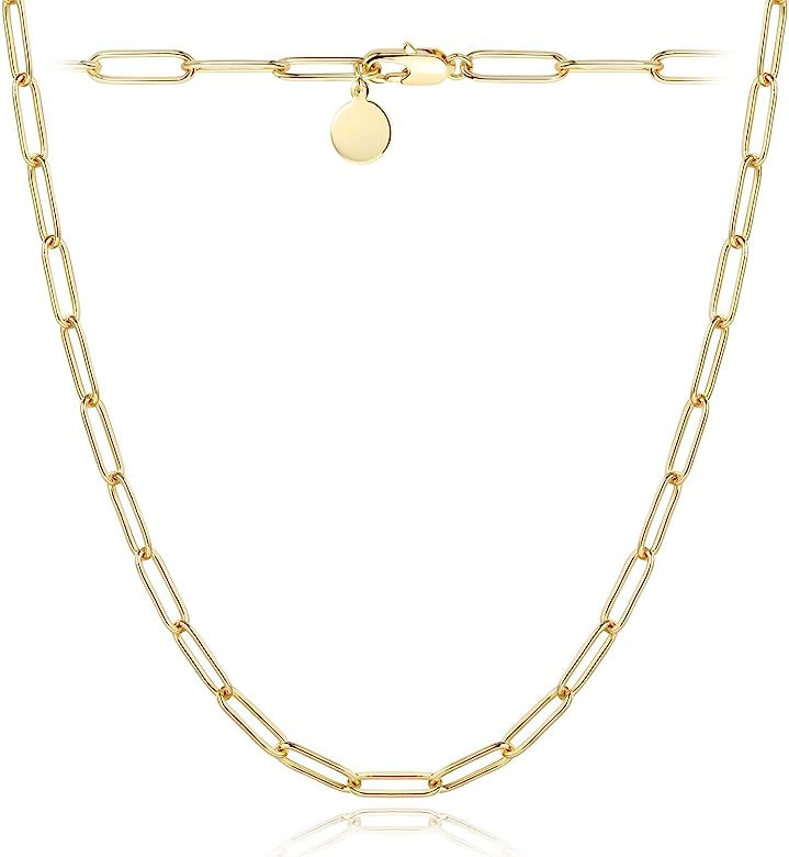 Paperclip Chain Necklace for Women, 14K Gold Plated Oval Dainty Choker Chain Link Necklace for Wo... | Amazon (US)