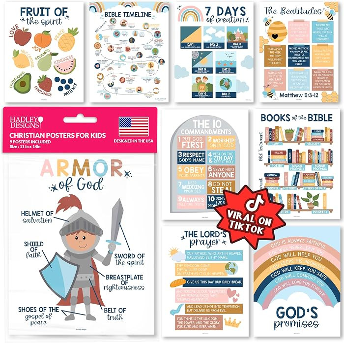 Hadley Designs Sunday School Decorations for Classroom \u20139 Bible Posters for Kids, Books of t... | Amazon (US)