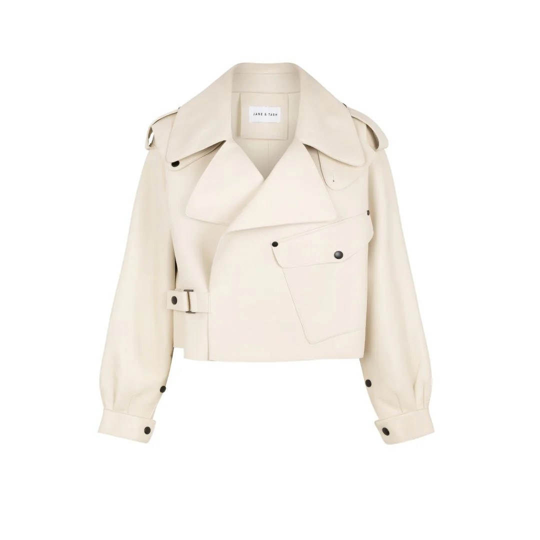 Classic Off White Oversized Leather Jacket | DE SAVARY LONDON