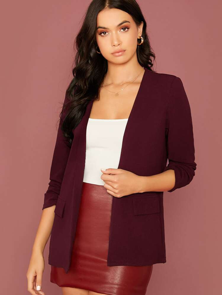 SHEIN Ruched Detail Sleeve Open Front Blazer | SHEIN