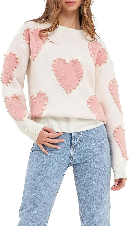 English Factory Women's Long-Sleeve Heart Sweater | Amazon (US)