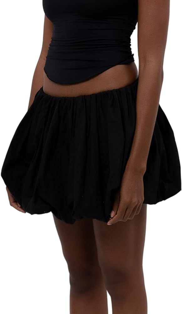 Women Y2K Bubble Skirt High Waist Ruffle Hem A Line Pleated Mini Short Skirt Teen Girls Puffy Sho... | Amazon (US)