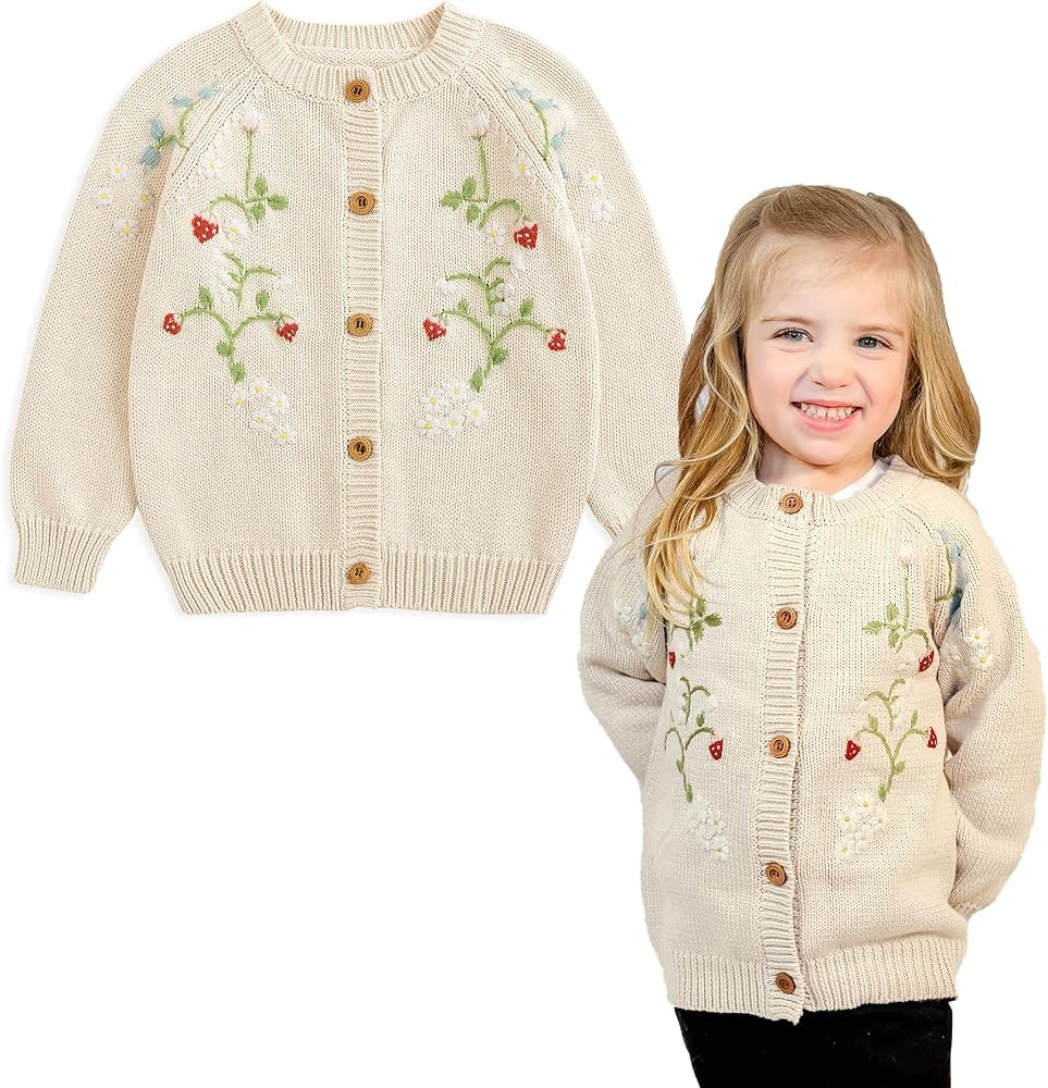 Simplee kids Baby Sweater Toddler Girls Cardigan Sweater Embroidered Strawberry Knit Sweater | Amazon (US)