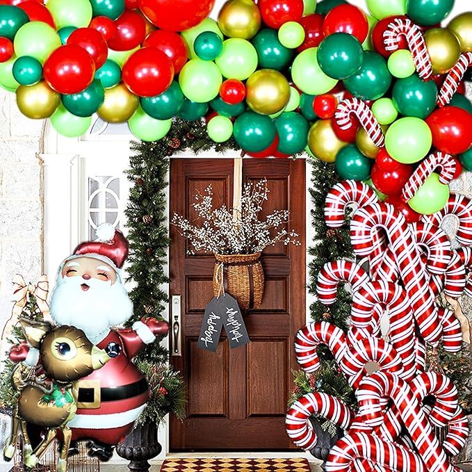 Wecepar Christmas Cane Balloon Garland Arch kit 136 Pieces with Christmas Red Fresh Green Gold Da... | Amazon (US)