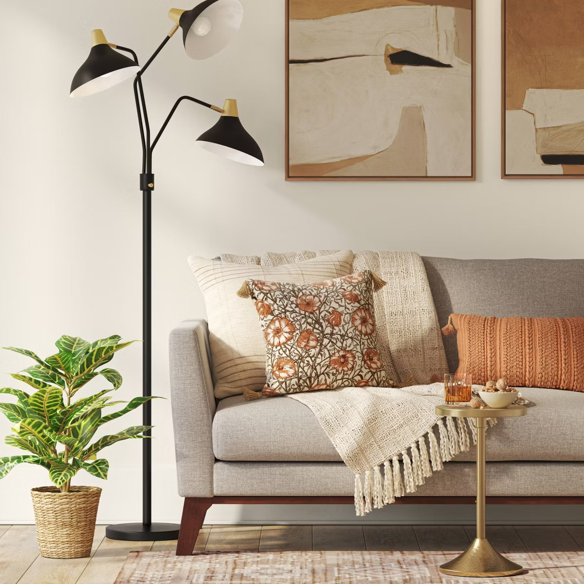 70"x36" 3-Head Floor Lamp Black - Threshold™: Adjustable, ETL Listed, Metal Shades, No Tools As... | Target