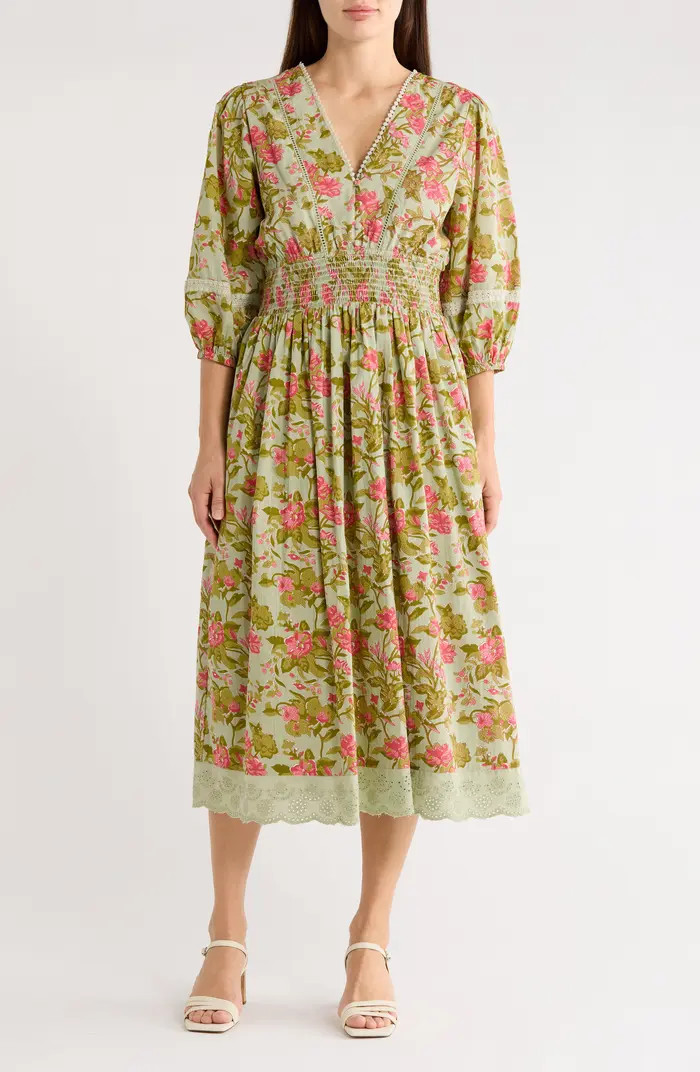 Floral Smocked Waist Midi Dress | Nordstrom Rack