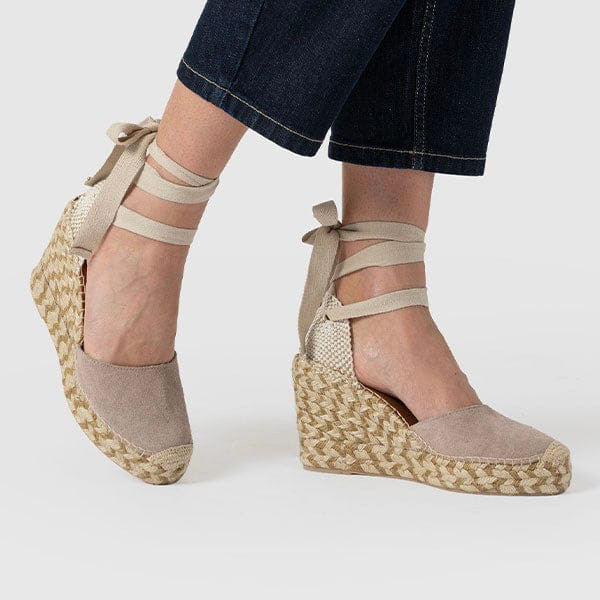 Rowe Espadrille Tie Wedges - Sand Suede | Saint + Sofia