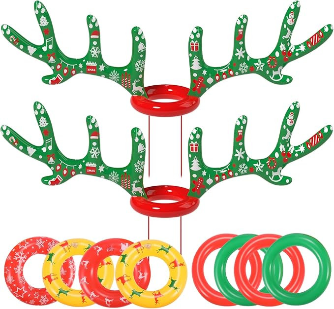 Uniqhia 2022-NEW-VERSION Inflatable Reindeer Antler Ring Toss Game, 2 Anlters & 16 Rings, Christm... | Amazon (US)