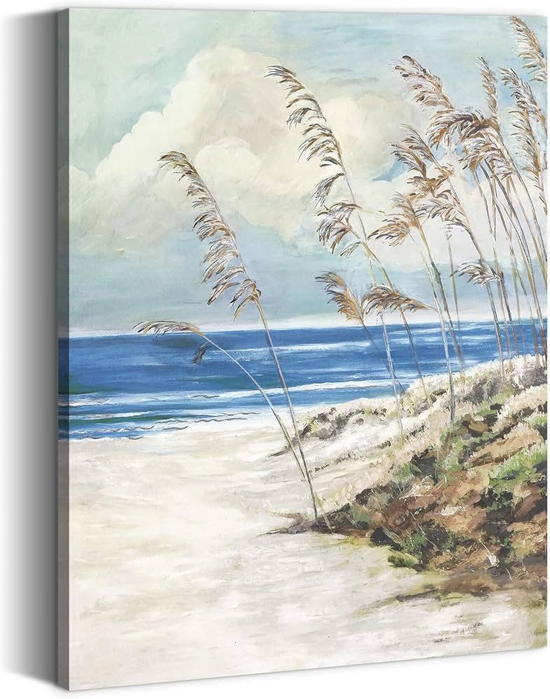 Beach Coastal Abstract Wall Art: Blue Ocean Canvas Seaside Seaweed Relaxing Painting Picture Prin... | Amazon (US)