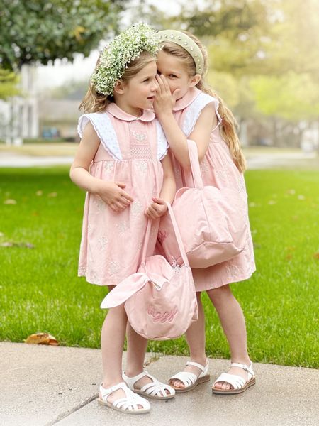 The girls are wearing these beautiful Easter dresses for upcoming celebrations. I almost always get their matching special event dresses at Dondolo because of the value and social impact. 
The matching Easter baskets are adorable and they will monogram them for you (time saver!) 
We got our sandals at Target and added these cute headbands for a little texture. 


#LTKwedding #LTKfamily #LTKkids