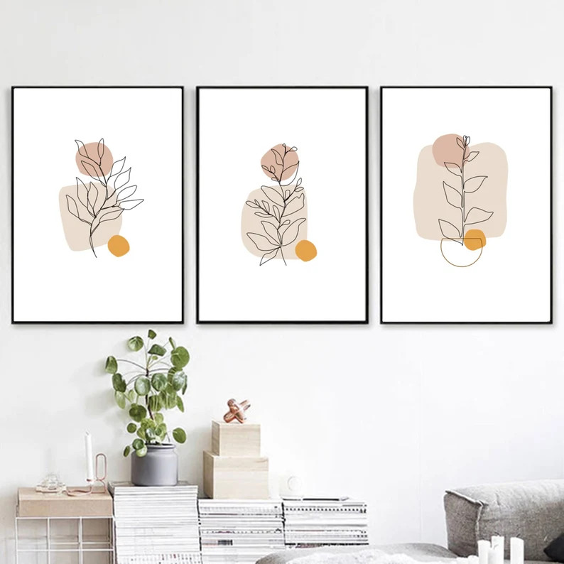 Abstract Botanical Wall Art Set of 3 Prints Line Art Drawing Neutral Colors Room Decor Printable ... | Etsy (US)