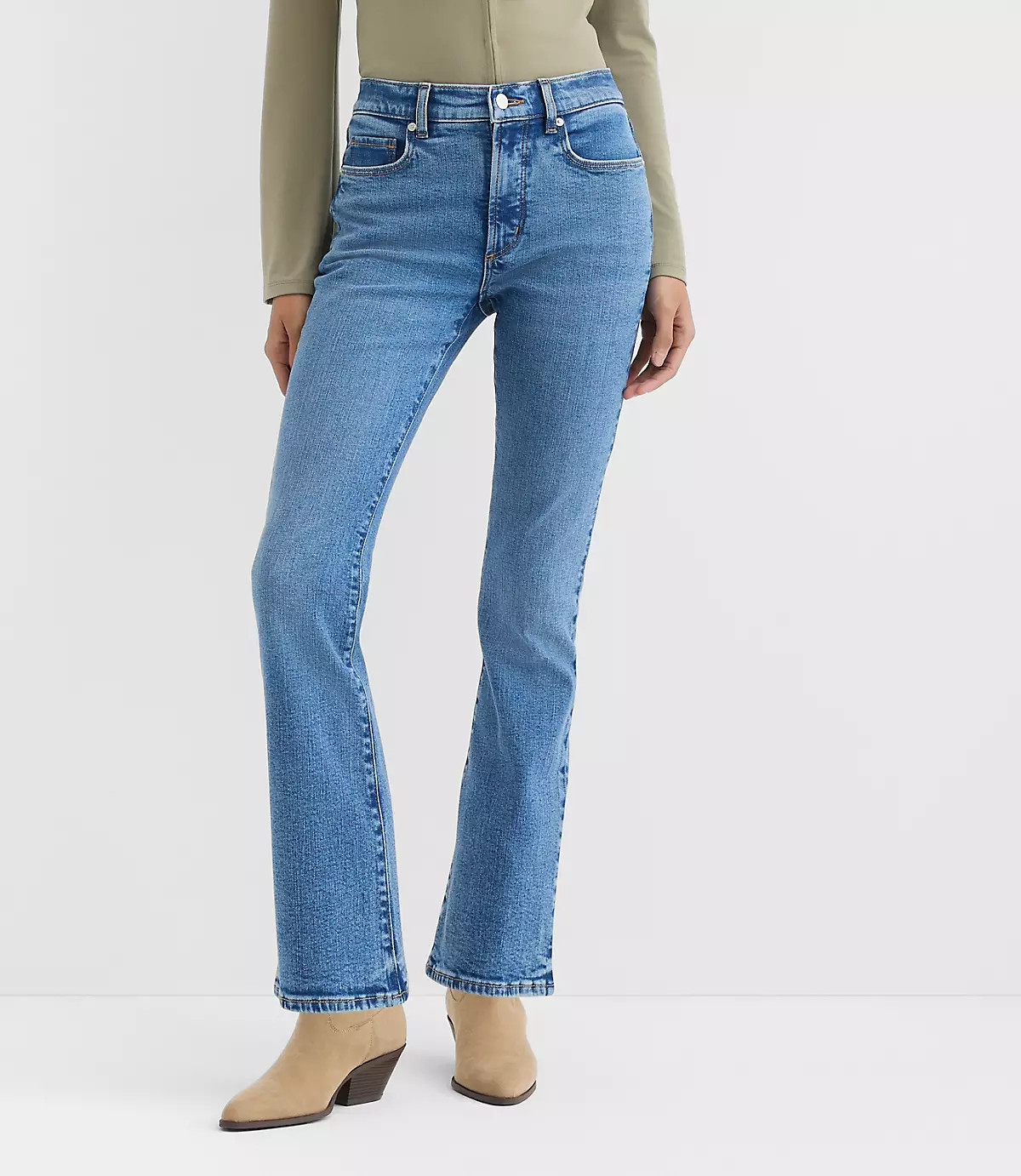 Rivete Mid Rise Boot Jeans in Vintage Mid Wash | LOFT