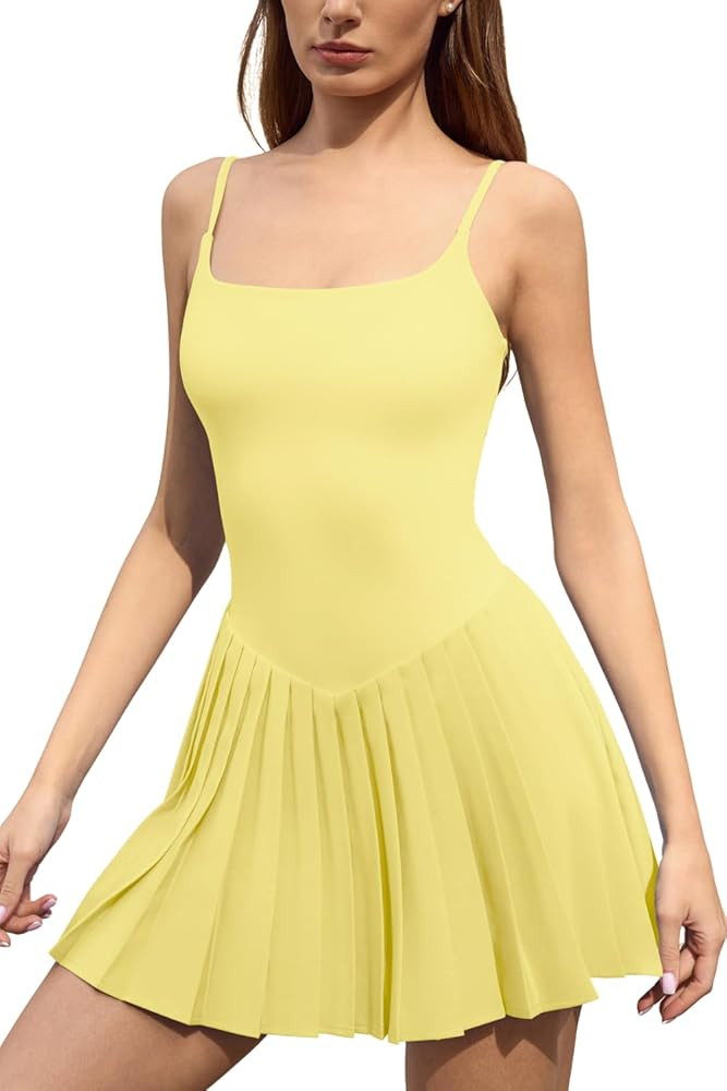 Women's Tennis Dress Built-in Shorts Sleeveless Pleated Athletic Golf Dress High Waist Workout Pi... | Amazon (US)