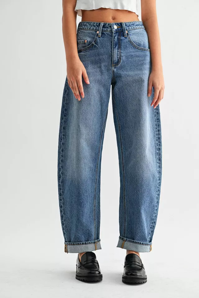 Jemina Denim High Rise Barrel Jean in Blue (Medium Wash), Women's at Urban Outfitters | Urban Outfitters (US and RoW)