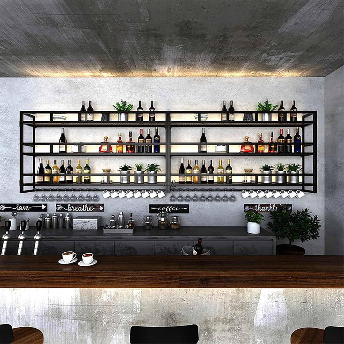 Wall Mounted Wine Rack, Bar Wine Rack,Black,Metal Modern Large Capacity Hanging Wine Rack,Iron Fl... | Wayfair North America