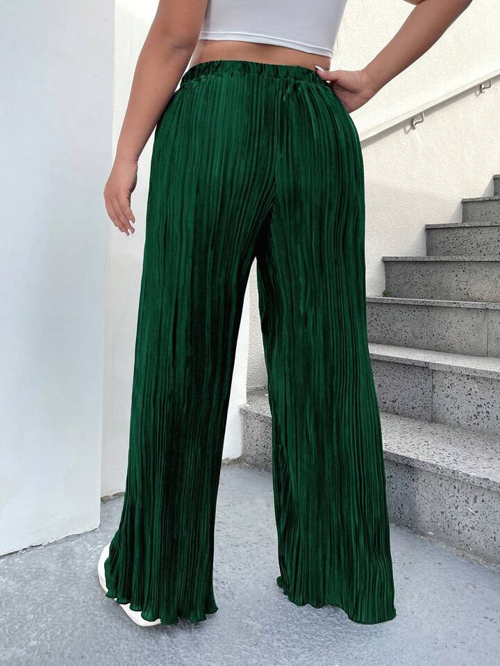 SHEIN EZwear Plus Tie Waist Plisse Wide Leg Pants | SHEIN