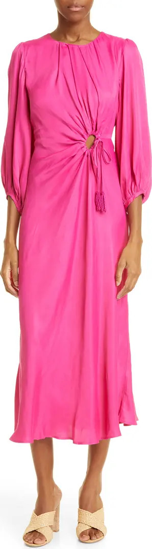 FARM Rio Solid Blouson Sleeve Cutout Midi Dress | Nordstrom | Nordstrom