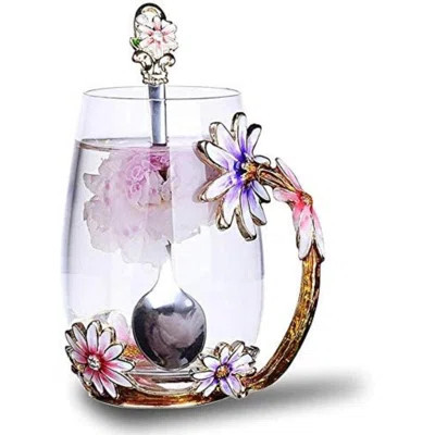 Enamel Flower Lead Free Glass Coffee Mugs Tea Cup With Steel Spoon Best Birthday Gifts Friends Valentines Day Christmas | Wayfair North America