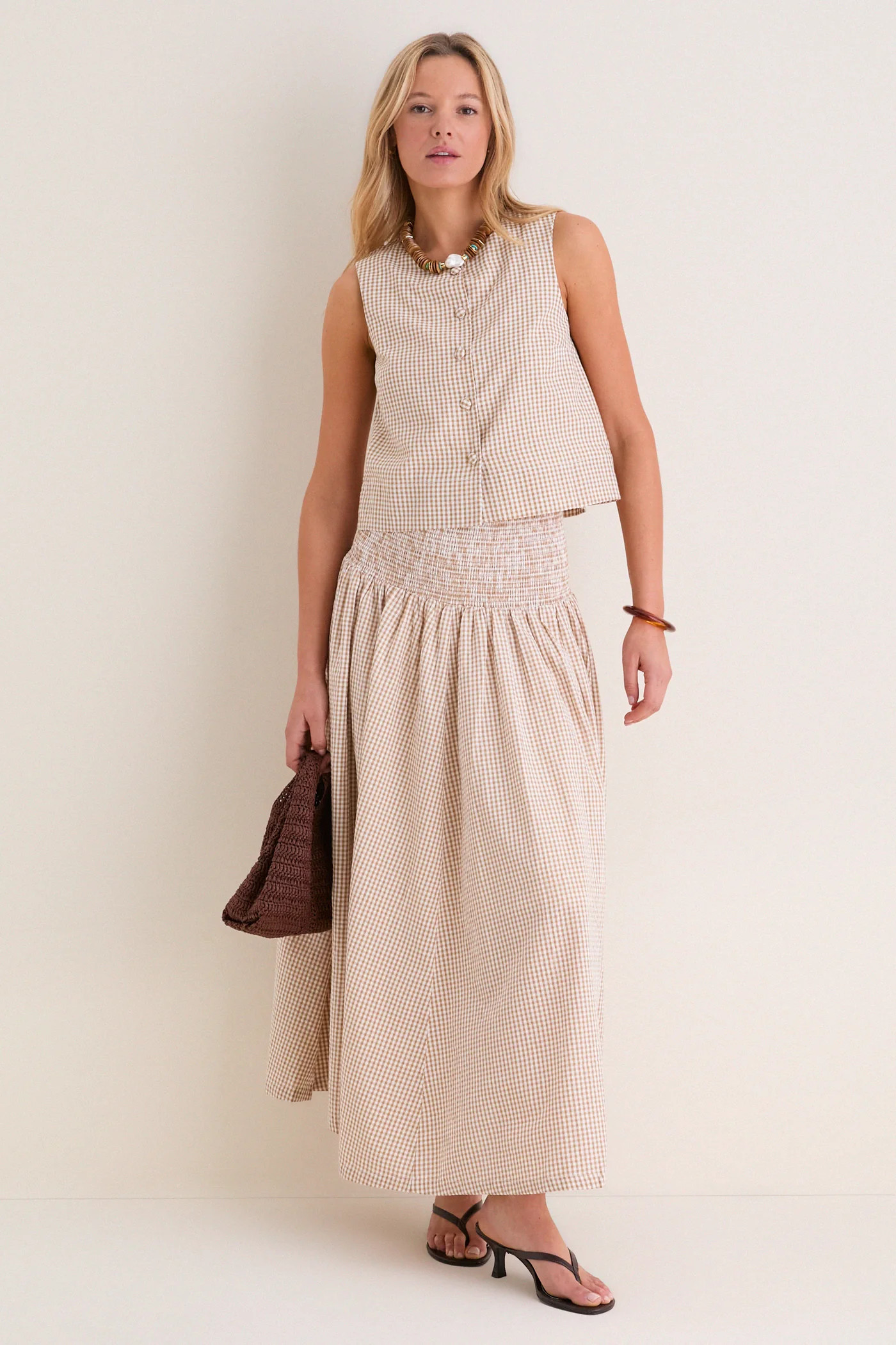 Cafe Check Button Front Wide Hem Top | Tuckernuck (US)