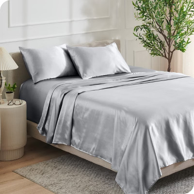 Full Silver Luxury Poly Satin Sheet Set by Bare Home | Target