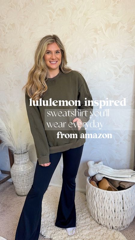 Amazon find Lululemon inspired sweatshirt from Amazon 
Great pockets and flare leggings Amazon cross cross waist 

#LTKtravel #LTKfindsunder50 #LTKstyletip