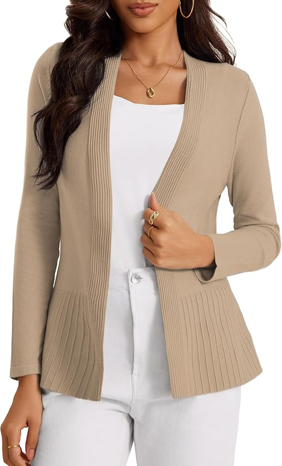 Women's Casual Open Front Sweater Long Sleeve Rib Knit Draped Cardigan | Amazon (US)