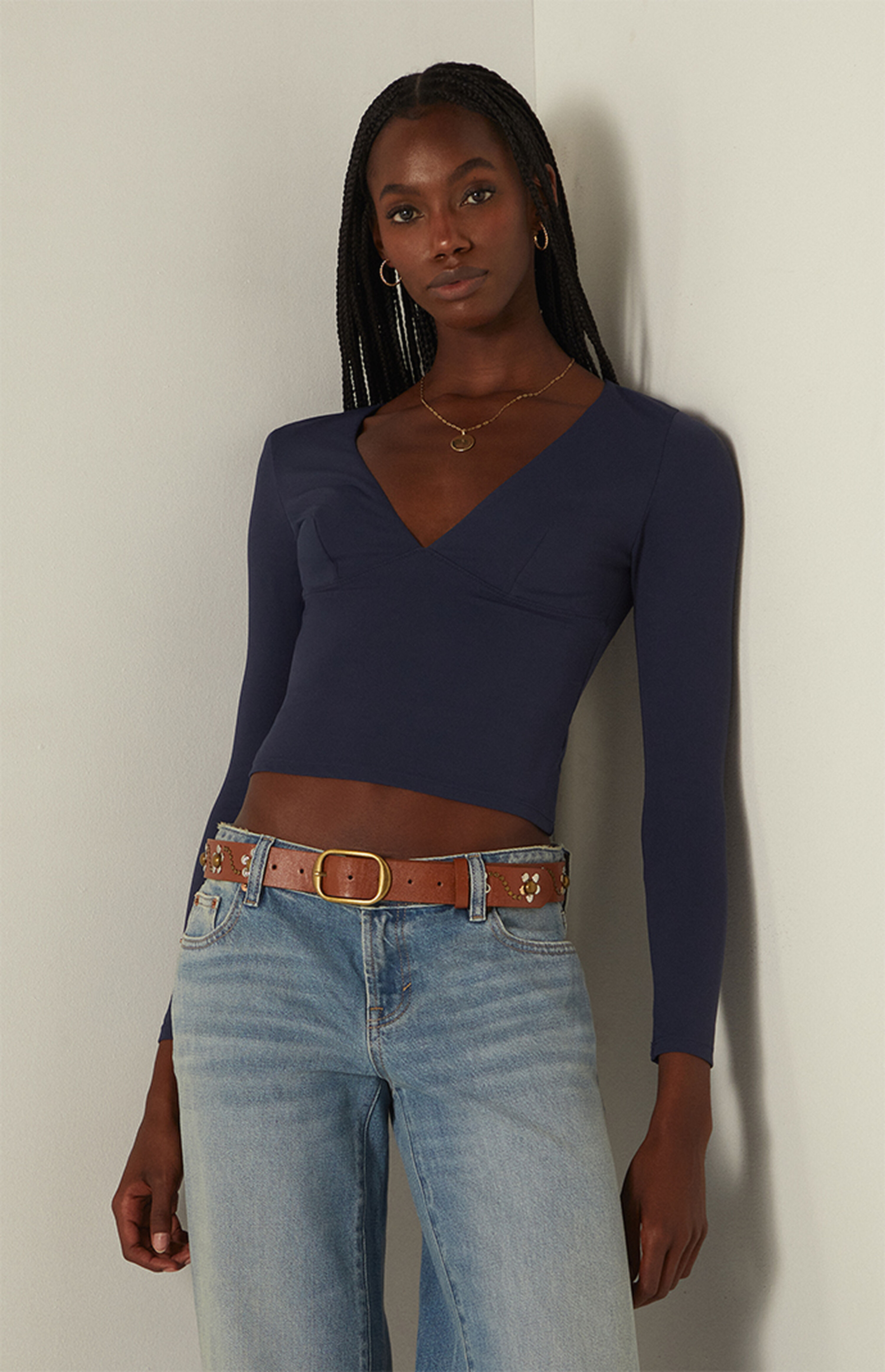 Your Favorite Gianna Plunge V-Neck Long Sleeve Top | PacSun