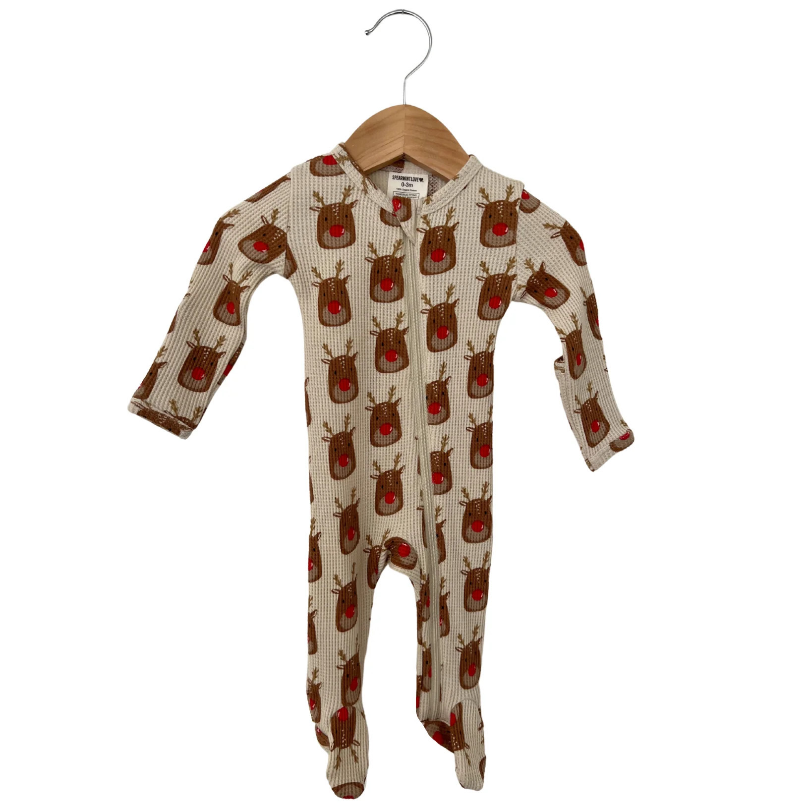 Organic Waffle Basic Zip Footie, Reindeer | SpearmintLOVE
