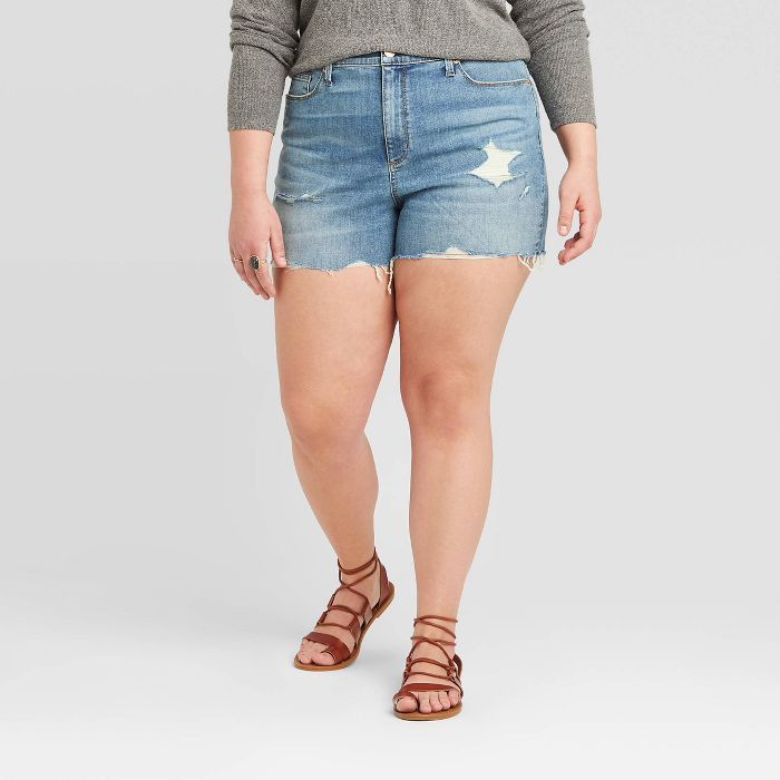 Women's Plus Size High-Rise Distressed Jean Shorts - Universal Thread™ Medium Wash | Target