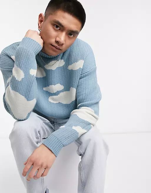 ASOS DESIGN oversized knitted jumper with cloud design | ASOS (Global)